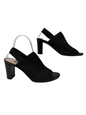 Life Stride Afton Black Stretch Knit Slingback Peep Toe Heels Size 9 1/2